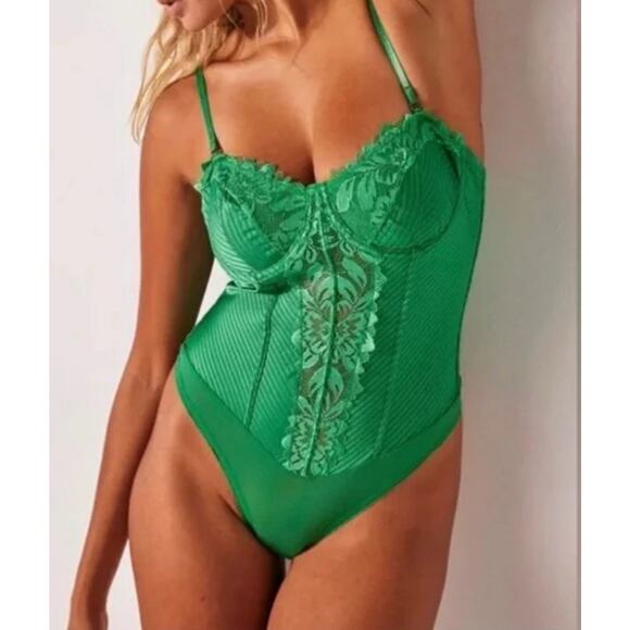 Free People Intimately Good Luck Charm Bodysuit In Putt Putt Green - Picture 1 of 1